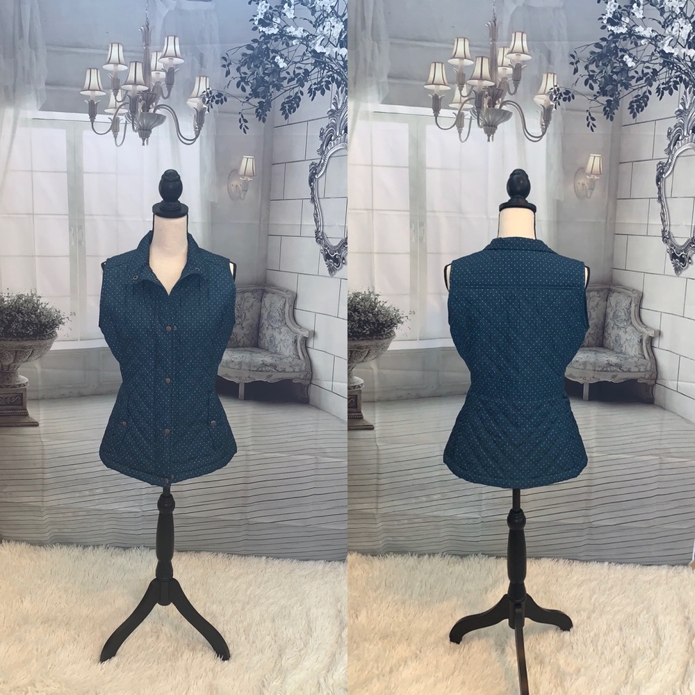 Teal w/ Polka Dots Quilted Zip and Snap Vest